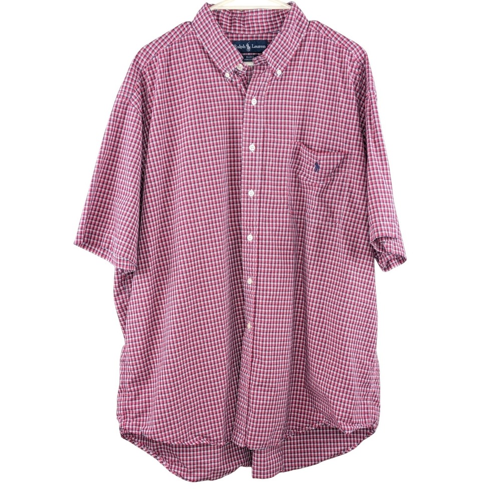 Ralph Lauren‎ Blake Short Sleeve Button Down Mens XXL Red Blue Plaid Preppy Pony